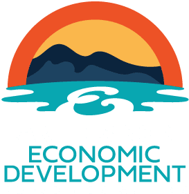 Logo with a sunset over mountains and water, featuring the text Lake Elsinore Economic Development: Dreams in Action.