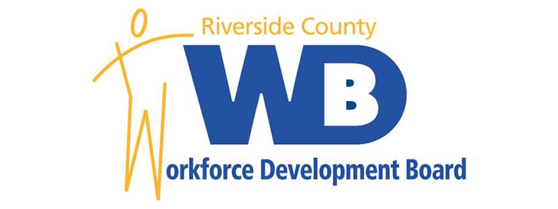 Riverside County Workforce Development Board logo with stylized person and large WDB lettering.