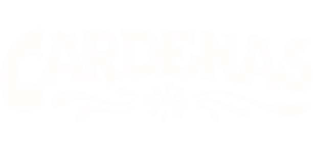 White logo with the word Cardenas in stylized font, featuring a small flower design beneath it.