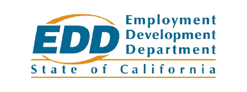 Logo of the Employment Development Department (EDD) of California, featuring the letters EDD and the words Employment Development Department and State of California.