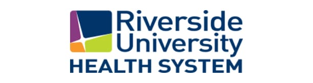 ruhs-logo Riverside University Health System logo with a geometric design on the left and the organizations name in blue text on the right.
