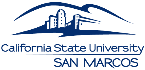 SAN MARCOS Logo of California State University San Marcos, featuring a blue outline of a building and landscape above the university name.