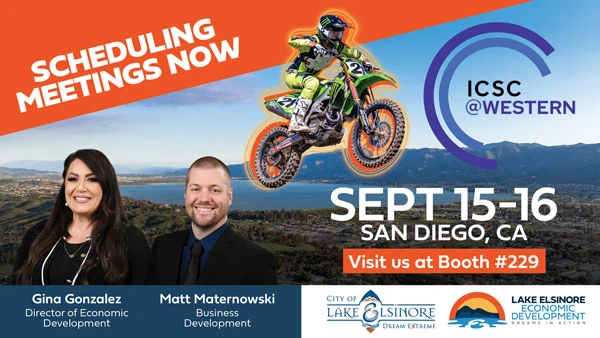 Motorcycle stunt at ICSC Western Conference in San Diego.