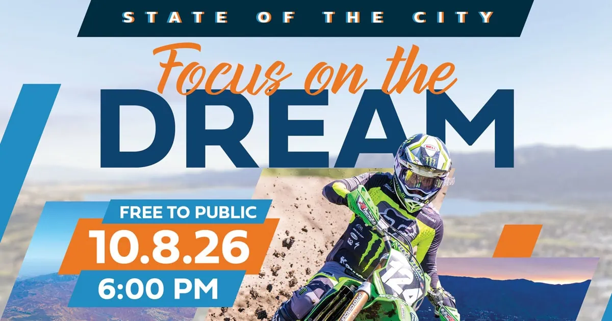 Motocross rider racing on dirt track in Lake Elsinore.